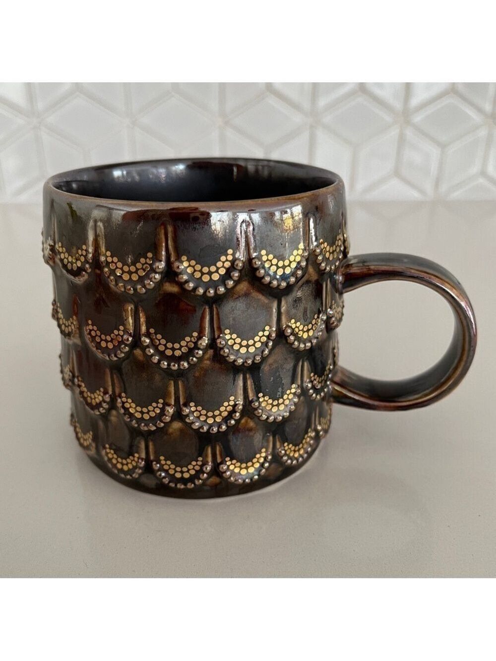 STARBUCKS 2015 Anniversary Collection Mermaid Siren 3D Scale Metallic Mug 10 oz